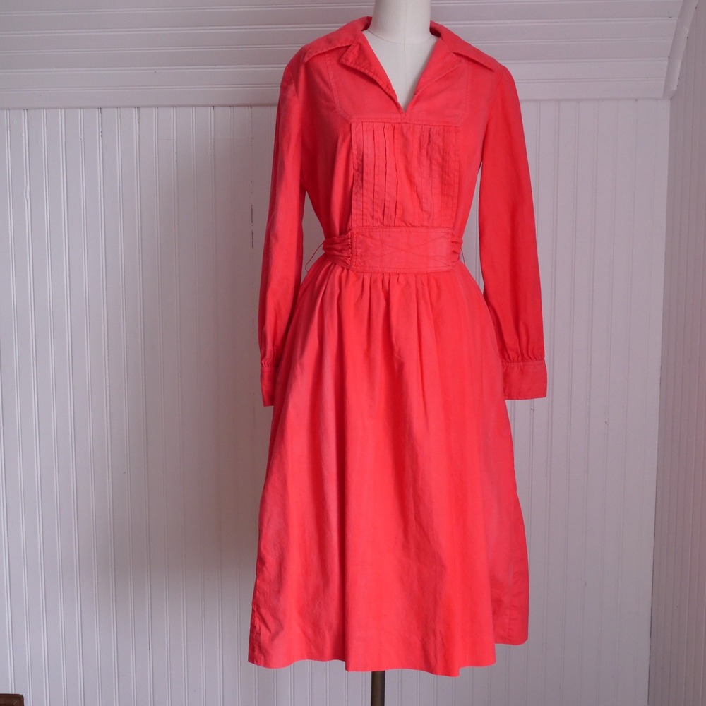 Vintage 1970s Howard Wolf neon watermelon colored cotton fit & flare midi dress